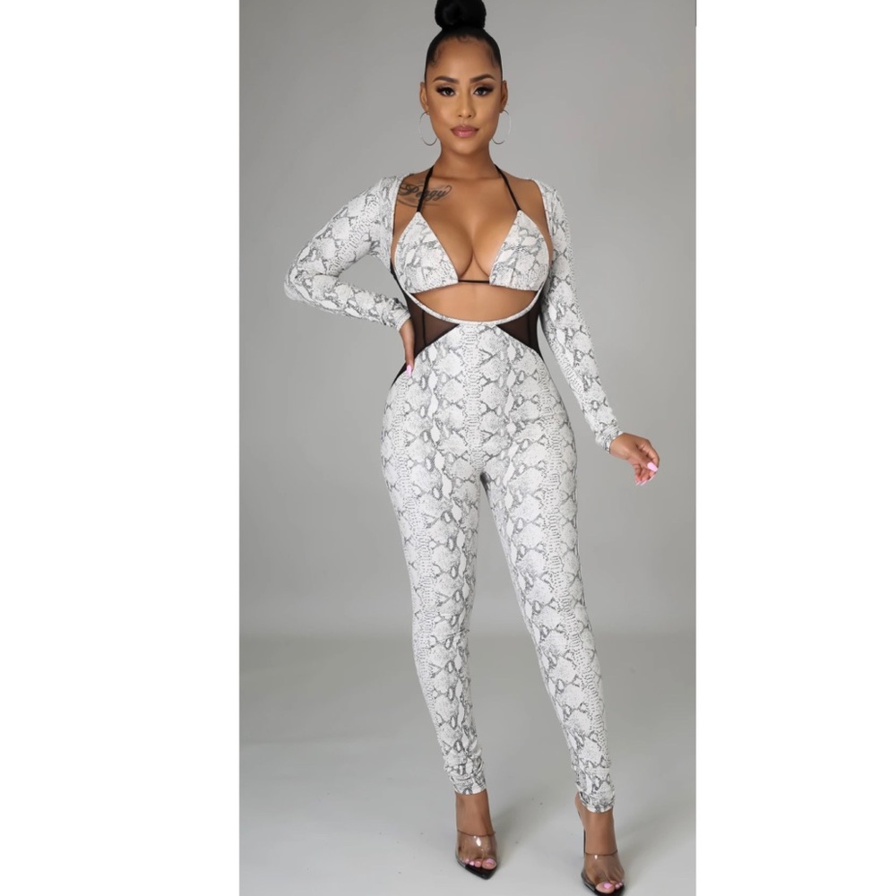 Two-piece set animal print stretch jumpsuit